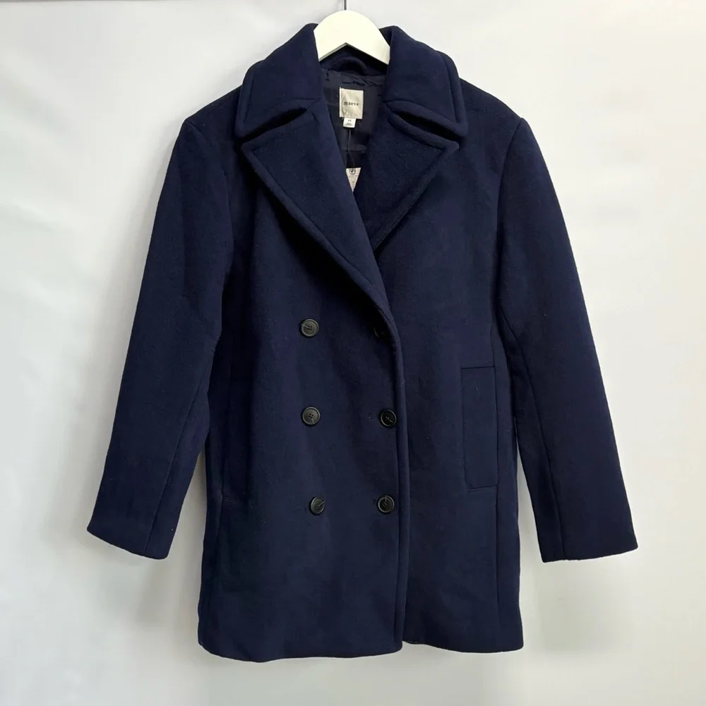 NWT Anthropologie Maeve Double-Breasted Oversized Wool-Blend Coat in Navy Blue - Picture 6 of 13